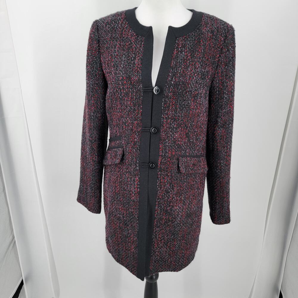 Pendleton Blazer Jacket Womens 10 Black Burgundy Gray Tweed Lined Classic Preppy